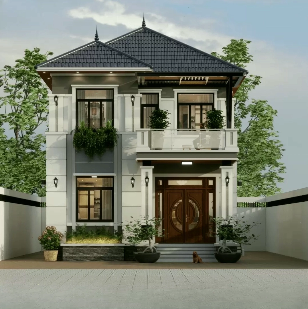 Mẫu nhà 2 tầng mái bằng đẹp, sang trọng, hài hòa với thiên nhiên