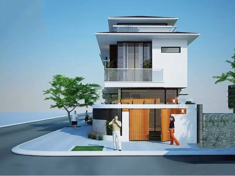Mẫu nhà 2 tầng mái bằng phong cách tối giản, gam màu trung tính