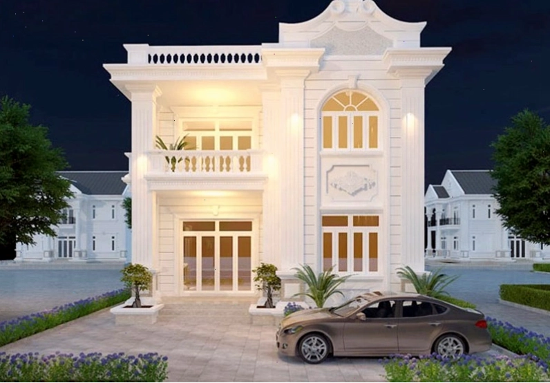 Mẫu nhà 2 tầng mái bằng tân cổ điển sang trọng, quý phái