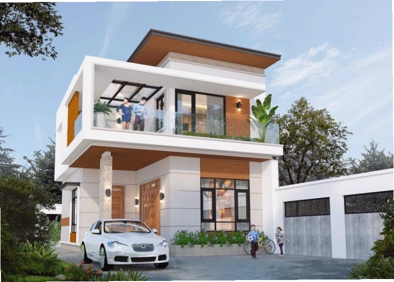 Mẫu nhà 2 tầng mái bằng với kiến trúc hiện đại, tối giản và sang trọng