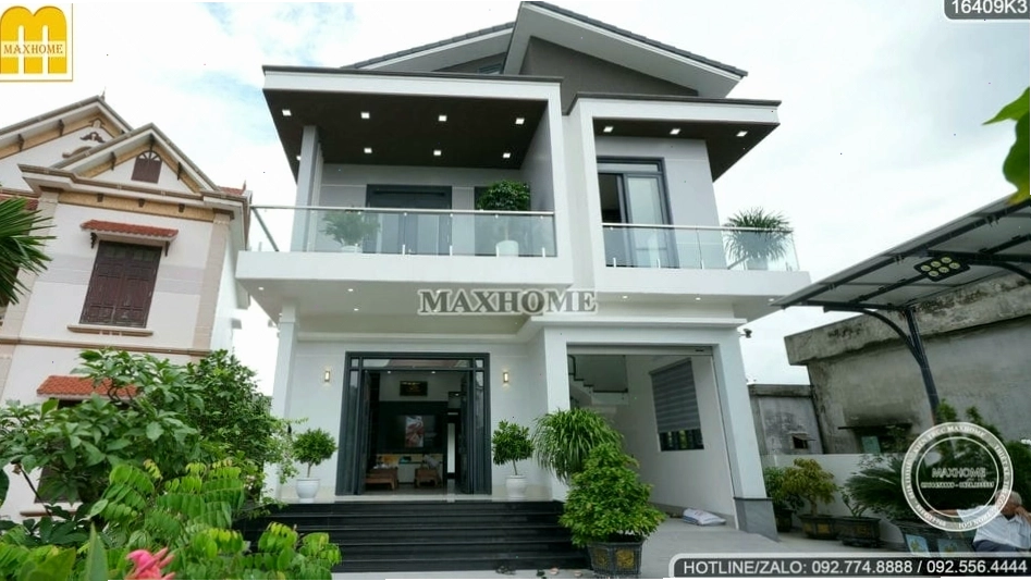 Mẫu nhà 2 tầng mái lệch hiện đại sử dụng công nghệ tương lai