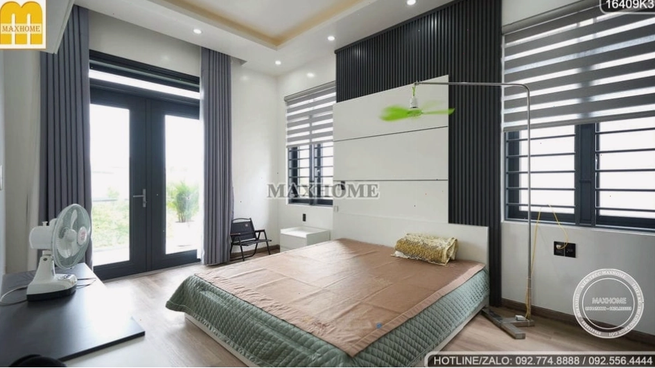 Mẫu nhà 2 tầng mái lệch với gara để xe