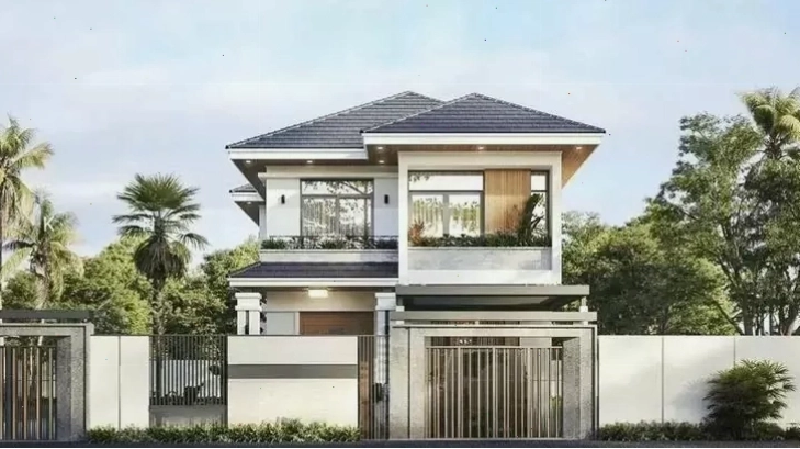 Mẫu nhà 2 tầng mái Nhật 8x10m với chi phí thi công hợp lý
