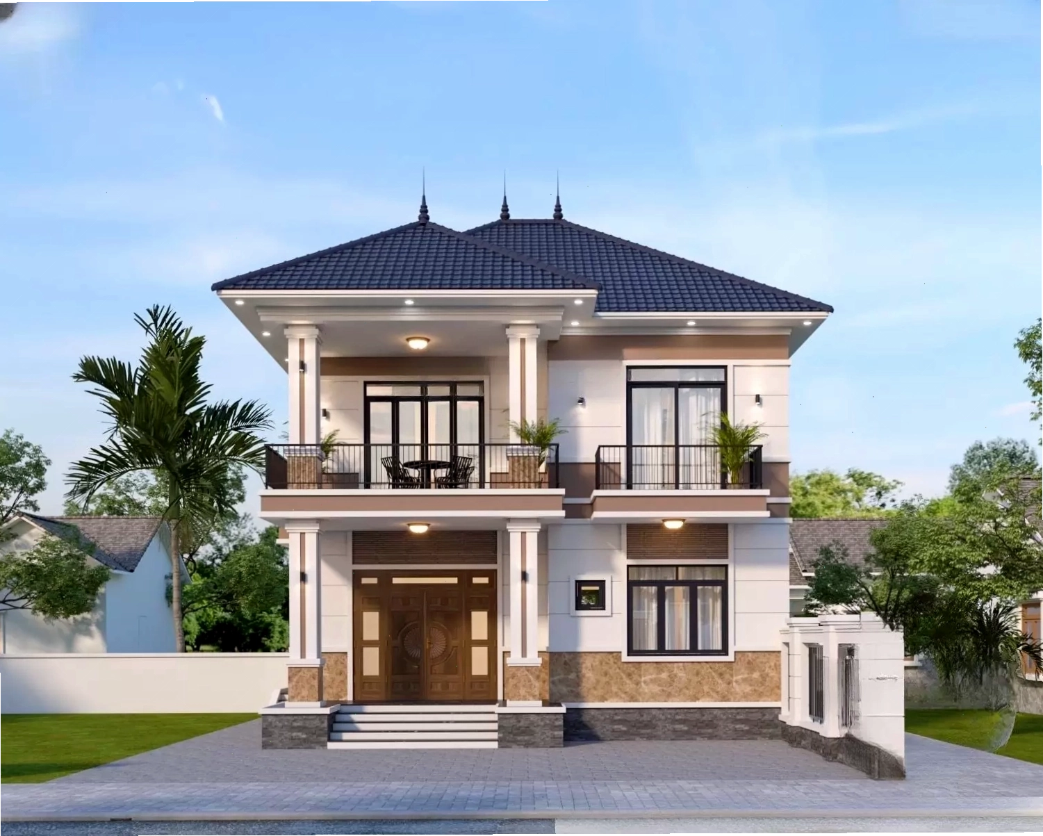 Mẫu nhà 2 tầng mái Nhật mặt tiền 6m thiết kế cân đối, hài hòa