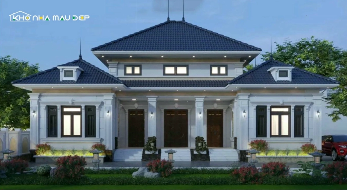 Mẫu nhà 5 gian 4 phòng ngủ mái nhật với sân vườn rộng rãi, gần gũi thiên nhiên