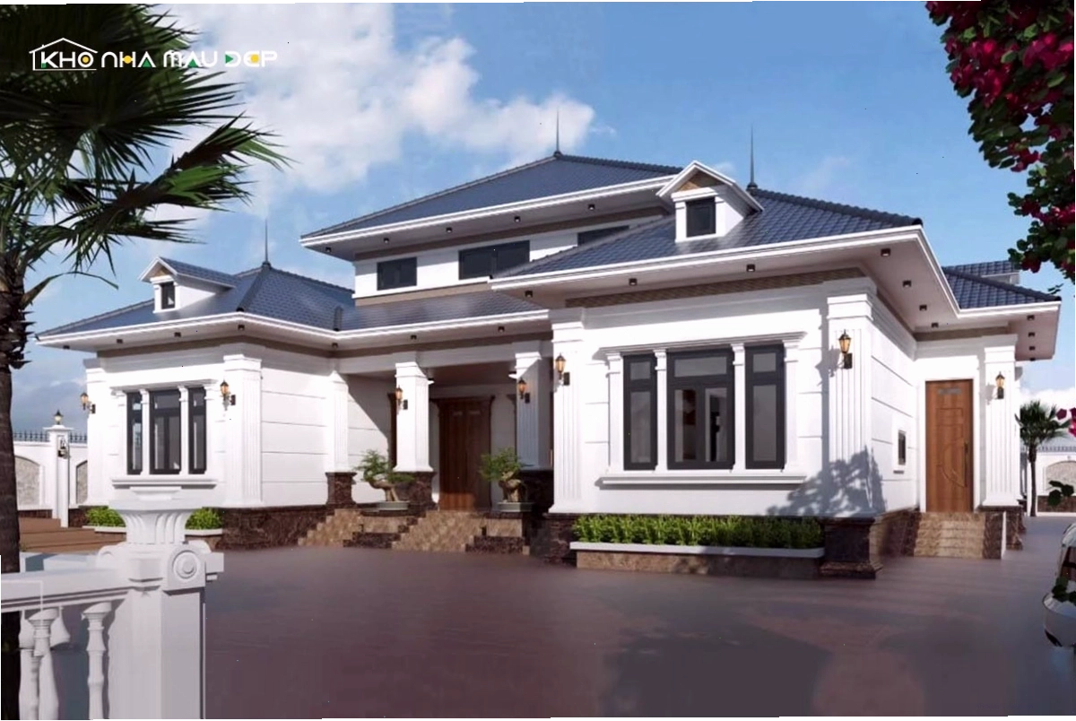 Mẫu nhà 5 gian mái nhật chữ U với sân vườn rộng rãi