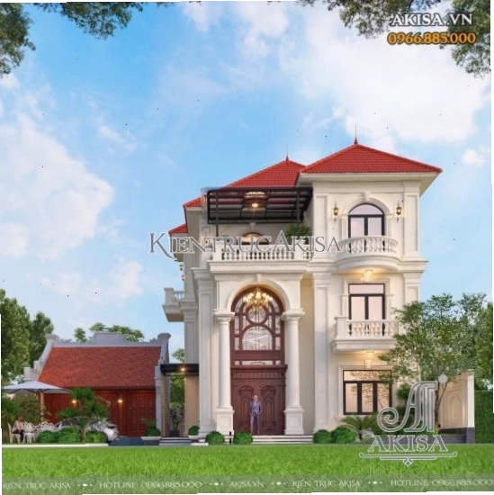 Mẫu nhà biệt thự 3 tầng tân cổ điển mái Nhật tại Quảng Ninh (CĐT: bà Hòa) BT321139