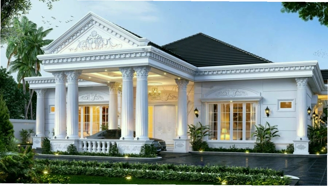 Mẫu nhà cấp 4 có mái lệch phong cách Tân Cổ Điển sang trọng