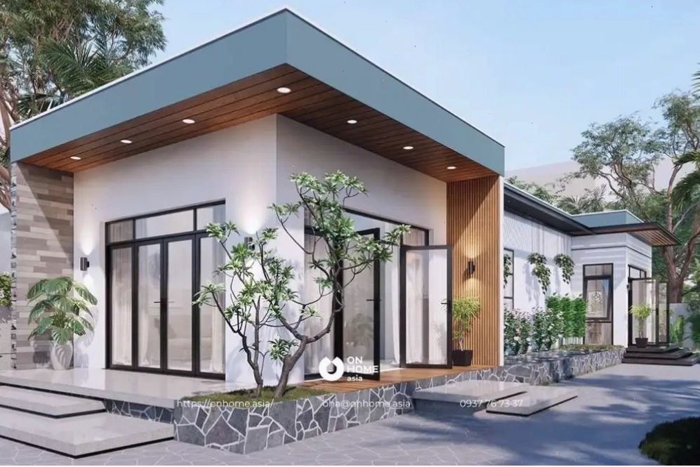 Mẫu nhà cấp 4 mái bằng 3 phòng ngủ hiện đại