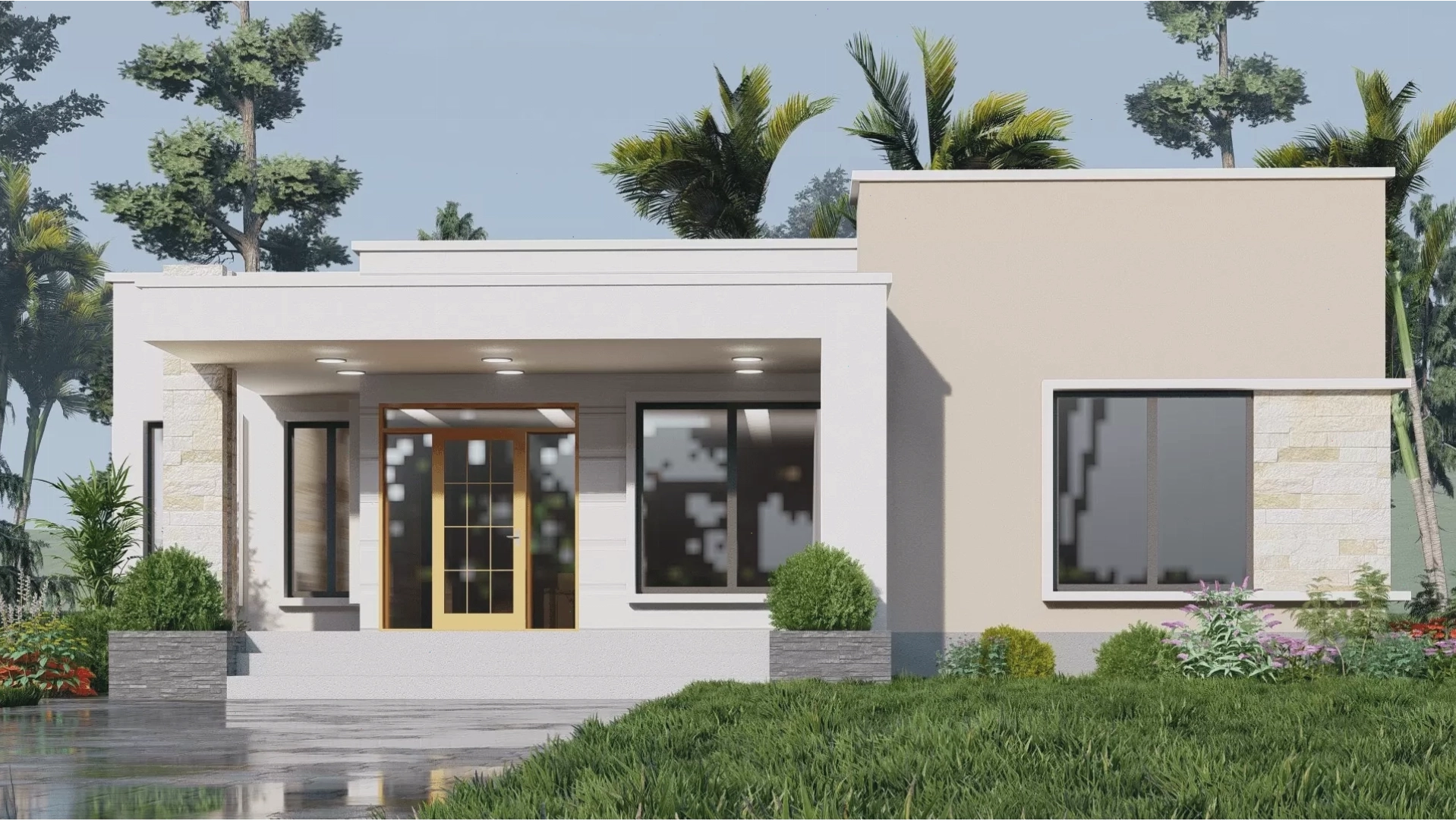 Mẫu nhà cấp 4 mái bằng 3 phòng ngủ thông thoáng