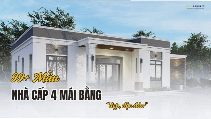 Mẫu nhà cấp 4 mái bằng đẹp, độc đáo với không gian sân thượng thoáng đãng