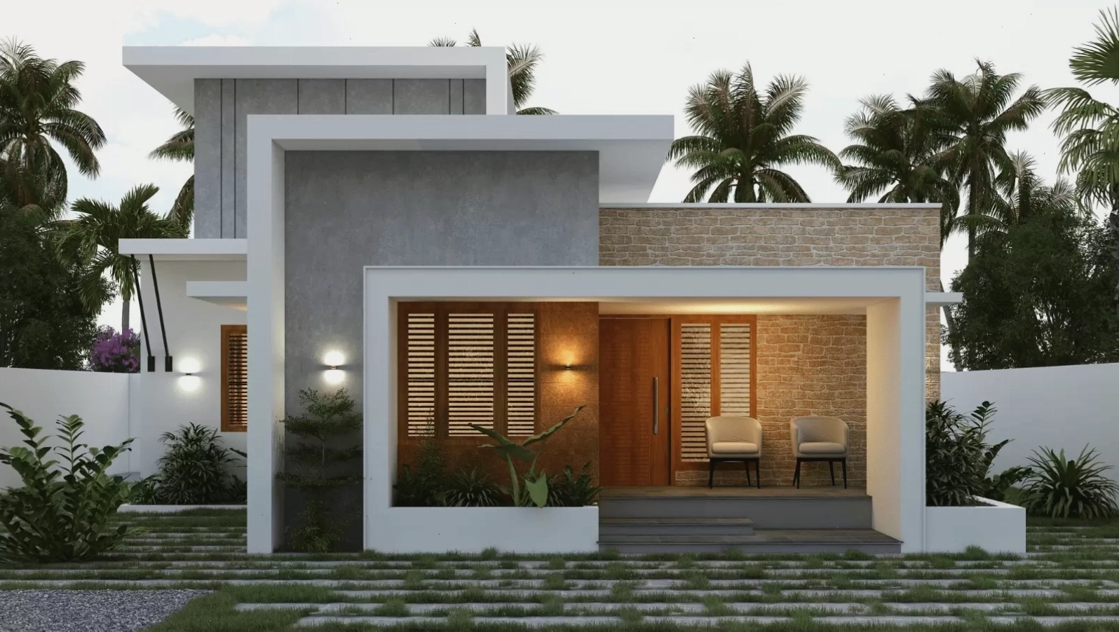 Mẫu nhà cấp 4 mái bằng gác lửng sang trọng