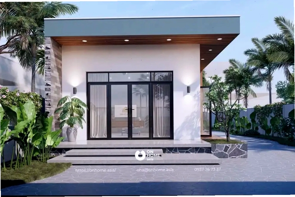 Mẫu nhà cấp 4 mái bằng vuông vức đơn giản với mặt tiền tinh tế