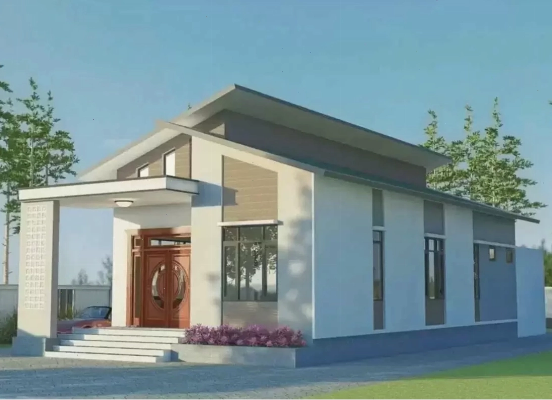 Mẫu nhà cấp 4 mái lệch 3 phòng ngủ rộng rãi với ban công thoáng đãng