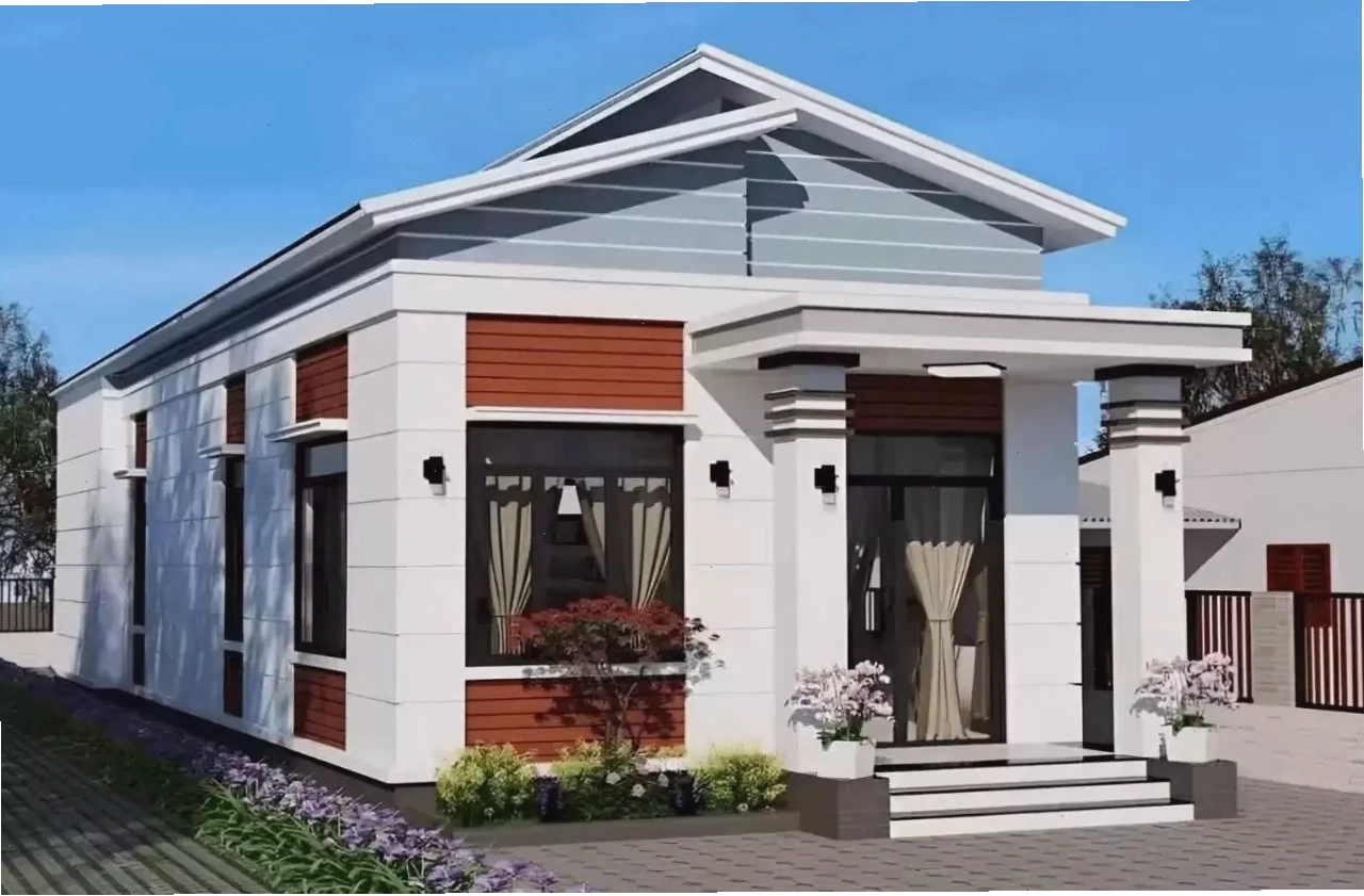 Mẫu nhà cấp 4 mái lệch 3 phòng ngủ sang trọng