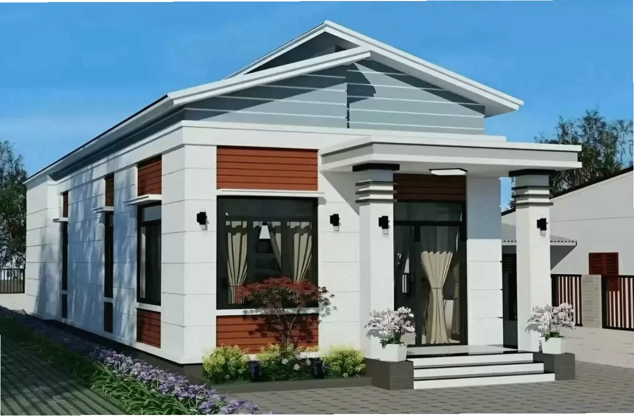 Mẫu nhà cấp 4 mái lệch 3 phòng ngủ sang trọng và tinh tế