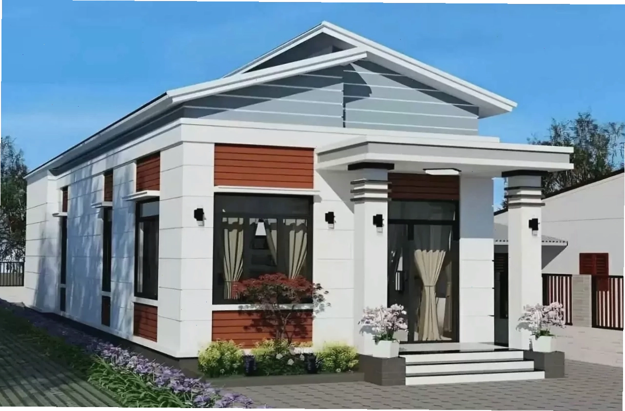Mẫu nhà cấp 4 mái lệch 3 phòng ngủ sang trọng với không gian sống tiện nghi