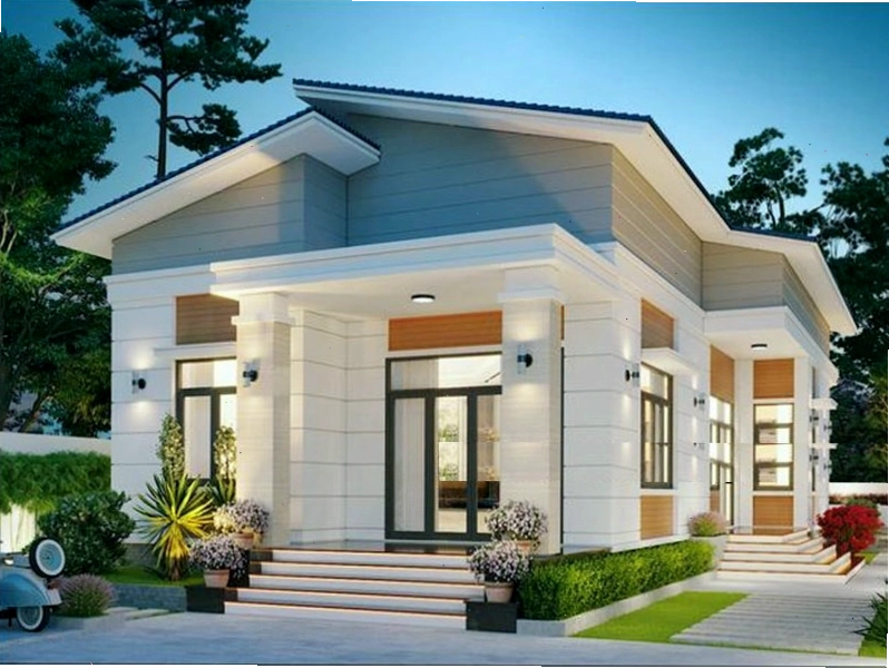 Mẫu nhà cấp 4 mái lệch chữ L đẹp, hiện đại