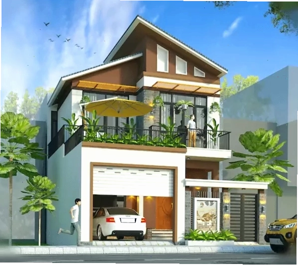 Mẫu nhà cấp 4 mái lệch có gara ô tô hiện đại và tiện nghi
