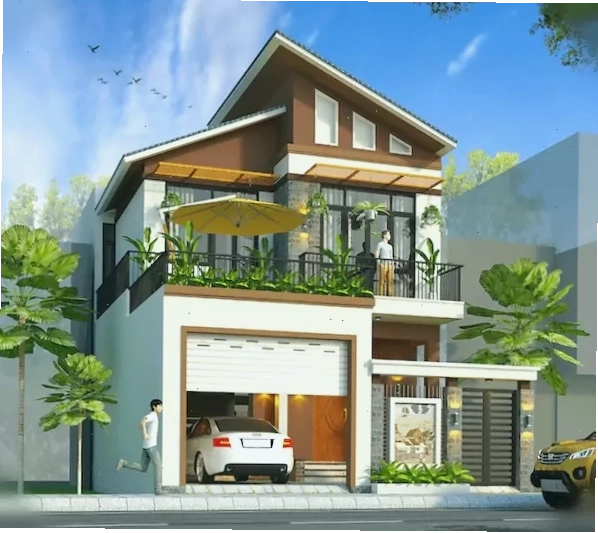 Mẫu nhà cấp 4 mái lệch có gara ô tô tiện nghi
