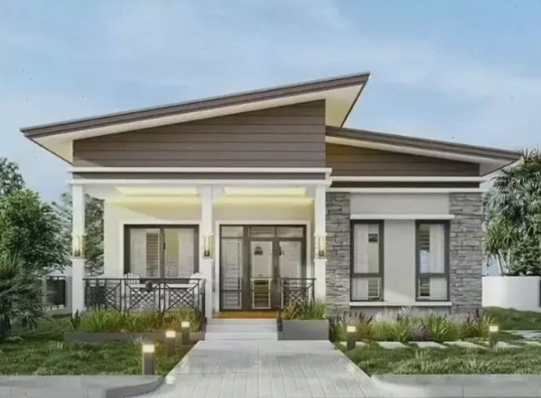 Mẫu nhà cấp 4 mái lệch có sân vườn