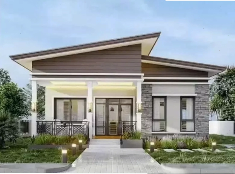 Mẫu nhà cấp 4 mái lệch có sân vườn