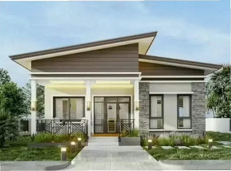Mẫu nhà cấp 4 mái lệch có sân vườn