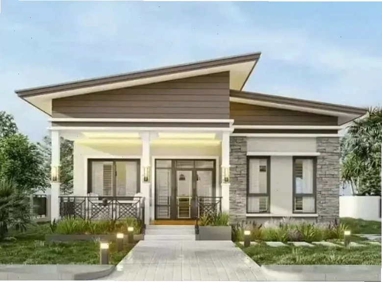 Mẫu nhà cấp 4 mái lệch có sân vườn