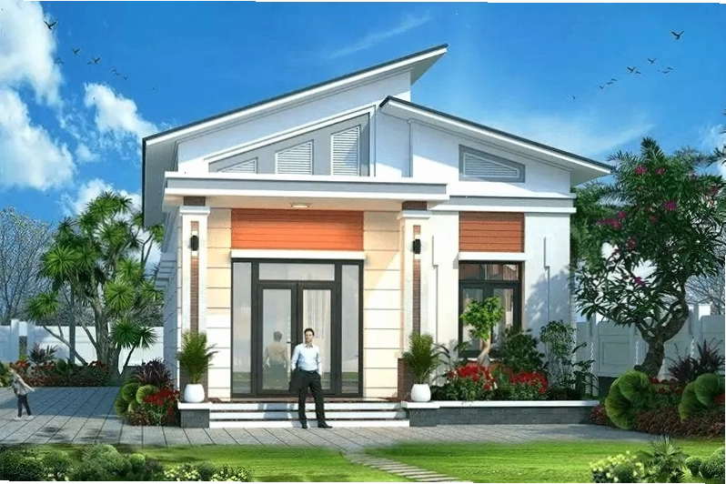 Mẫu nhà cấp 4 mái lệch có sân vườn gần gũi thiên nhiên