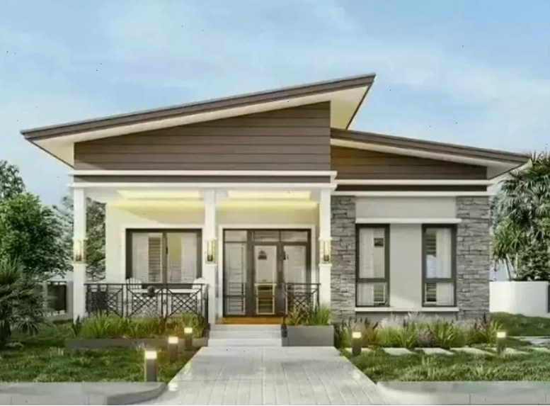 Mẫu nhà cấp 4 mái lệch có sân vườn tạo không gian xanh mát