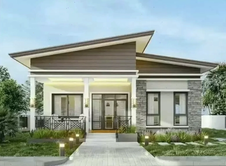 Mẫu nhà cấp 4 mái lệch có sân vườn xanh mát, gần gũi thiên nhiên