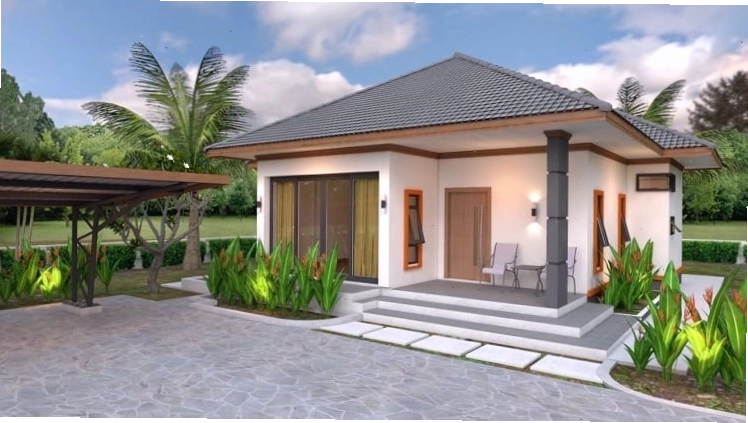 Mẫu nhà cấp 4 mái nhật 2 phòng ngủ với kiến trúc đơn giản, gần gũi thiên nhiên