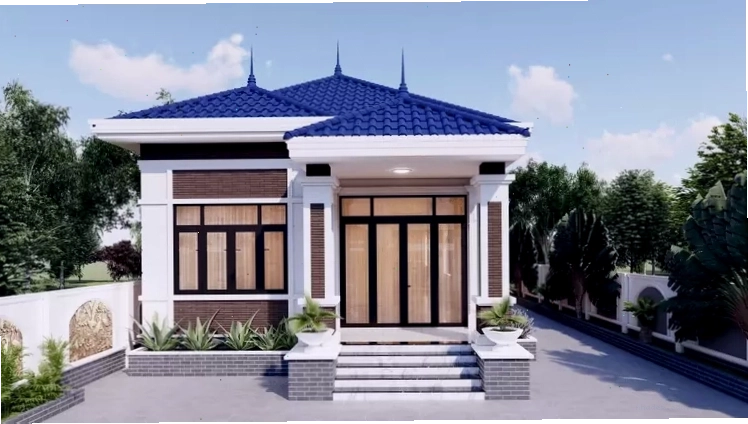 Mẫu nhà cấp 4 mái Nhật 3 phòng ngủ đơn giản nông thôn