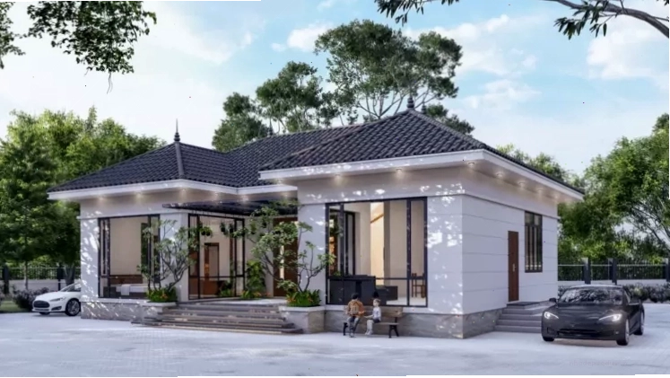 Mẫu nhà cấp 4 mái Nhật 3 phòng ngủ phong cách hiện đại