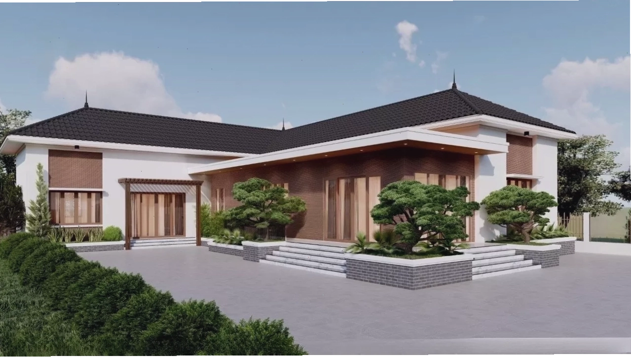 mẫu nhà cấp 4 mái Nhật chữ L