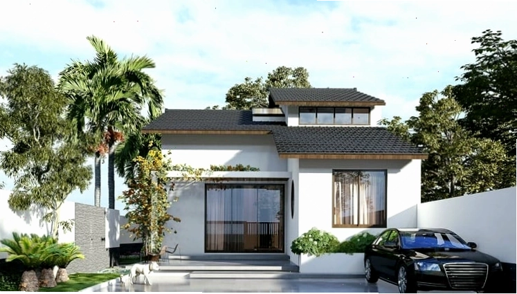 Mẫu nhà cấp 4 mái nhật chữ L đẹp với sân vườn thoáng đãng