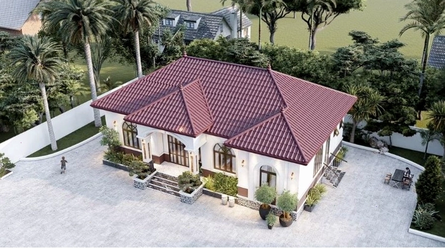 Mẫu nhà cấp 4 mái Nhật chữ L sang trọng