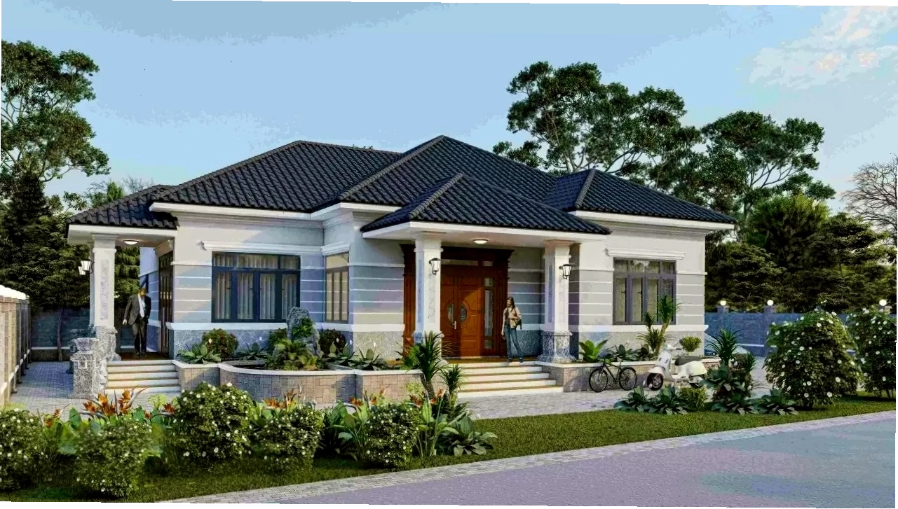 mẫu nhà cấp 4 mái Nhật có sân vườn