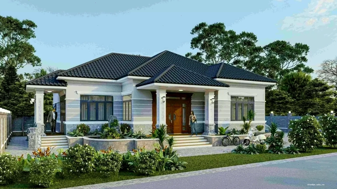 Mẫu nhà cấp 4 mái Nhật có sân vườn rộng rãi, thoáng mát