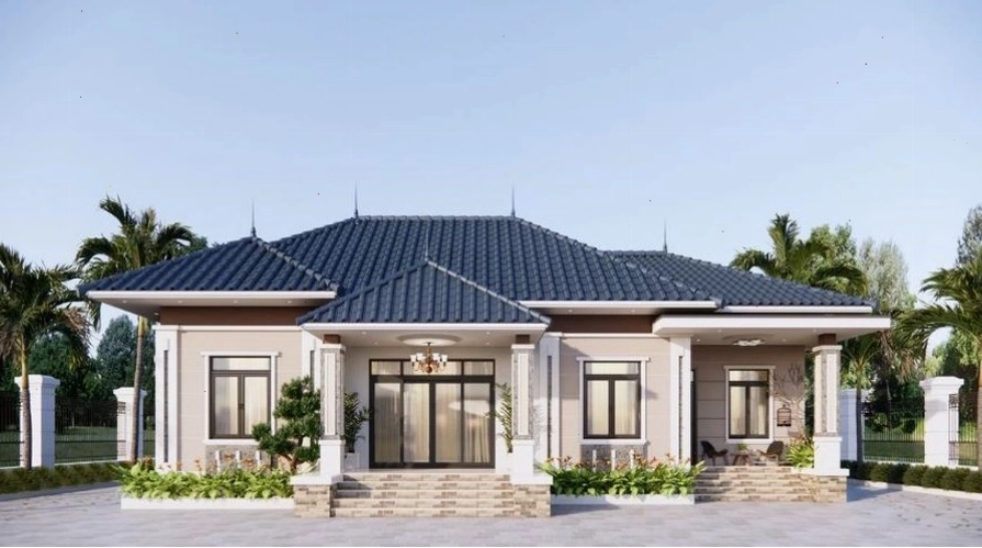Mẫu nhà cấp 4 mái Nhật có sân vườn xanh mát