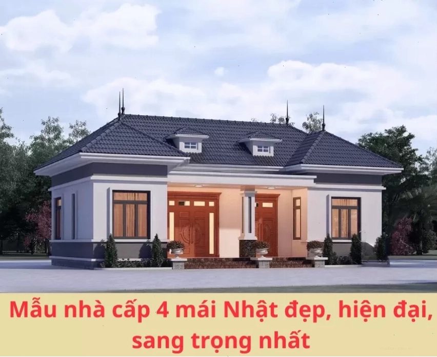 Mẫu nhà cấp 4 mái Nhật đẹp hiện đại, tiết kiệm chi phí với sân vườn xanh mát