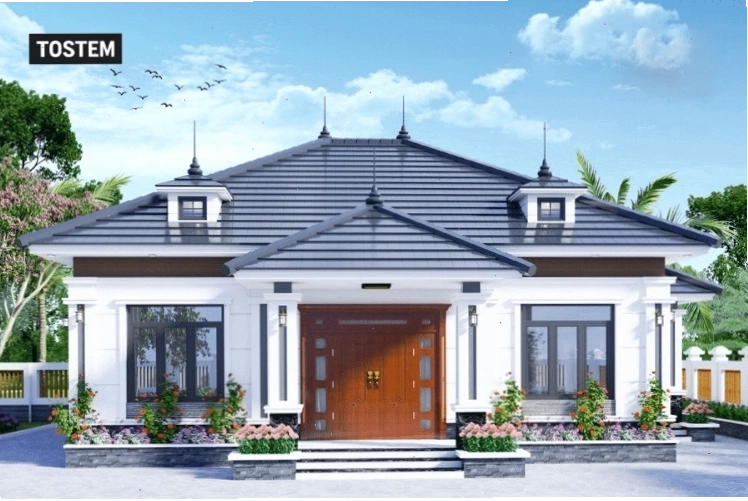 Mẫu nhà cấp 4 mái Nhật đẹp với kiến trúc hiện đại và mặt tiền tối giản