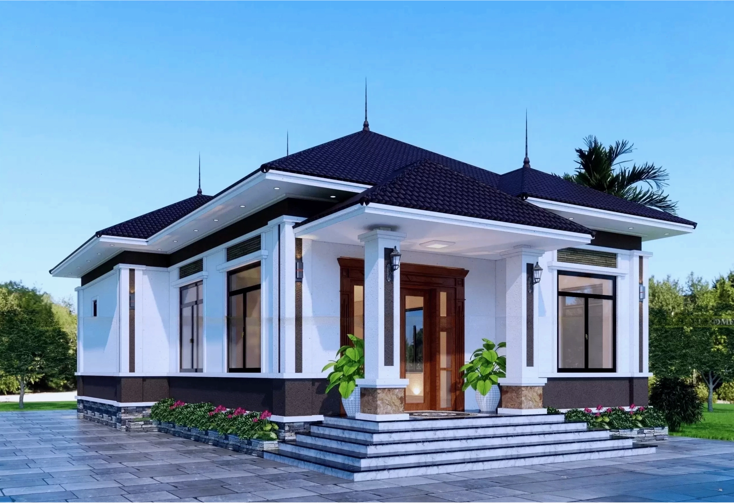 Mẫu nhà cấp 4 mái Nhật đơn giản, phù hợp với không gian nông thôn