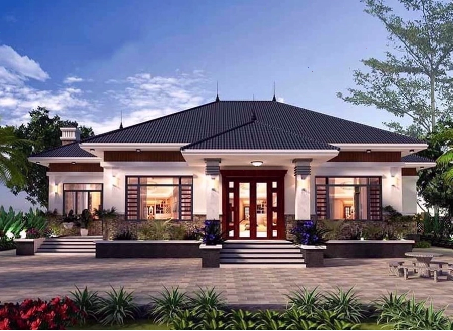 Mẫu nhà cấp 4 mái Nhật hiện đại với gara ô tô