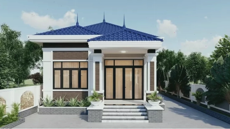 Mẫu nhà cấp 4 mái Nhật nông thôn có sân vườn rộng