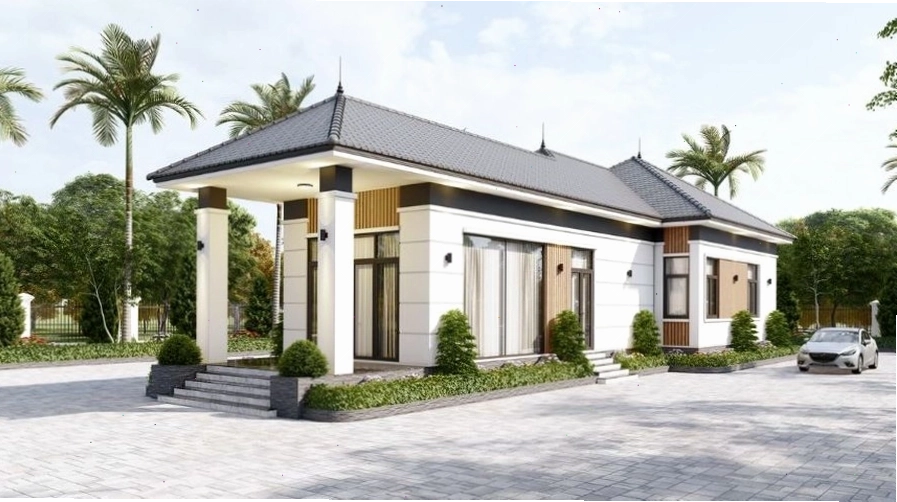 Mẫu nhà cấp 4 mái Nhật phong cách tối giản