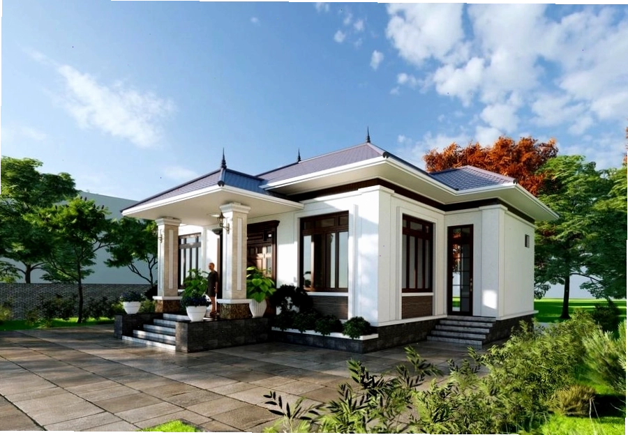 Mẫu nhà cấp 4 mái Nhật với mặt tiền ấn tượng