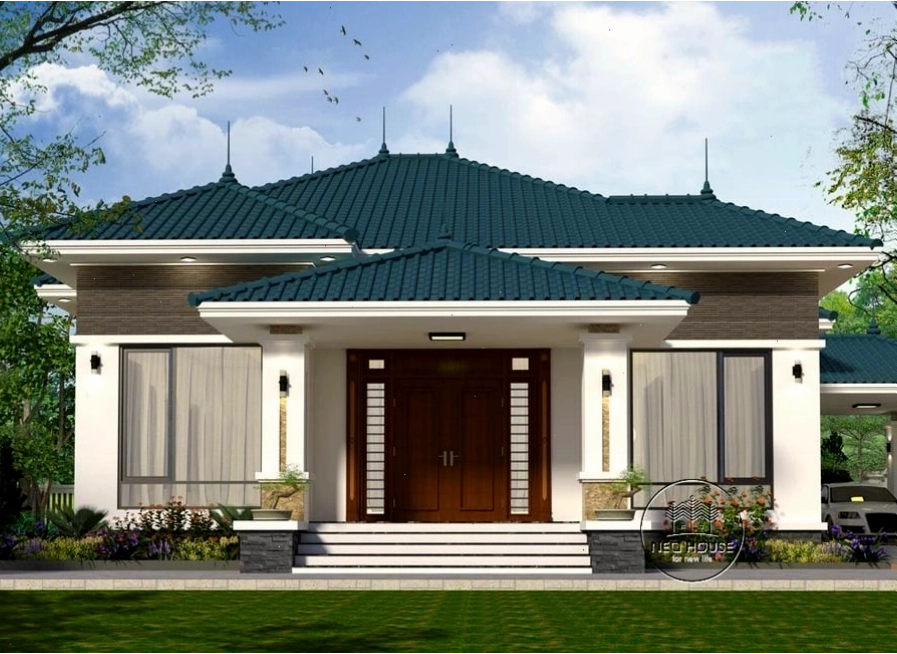 Mẫu nhà cấp 4 mái Thái 150m2 thiết kế cân đối