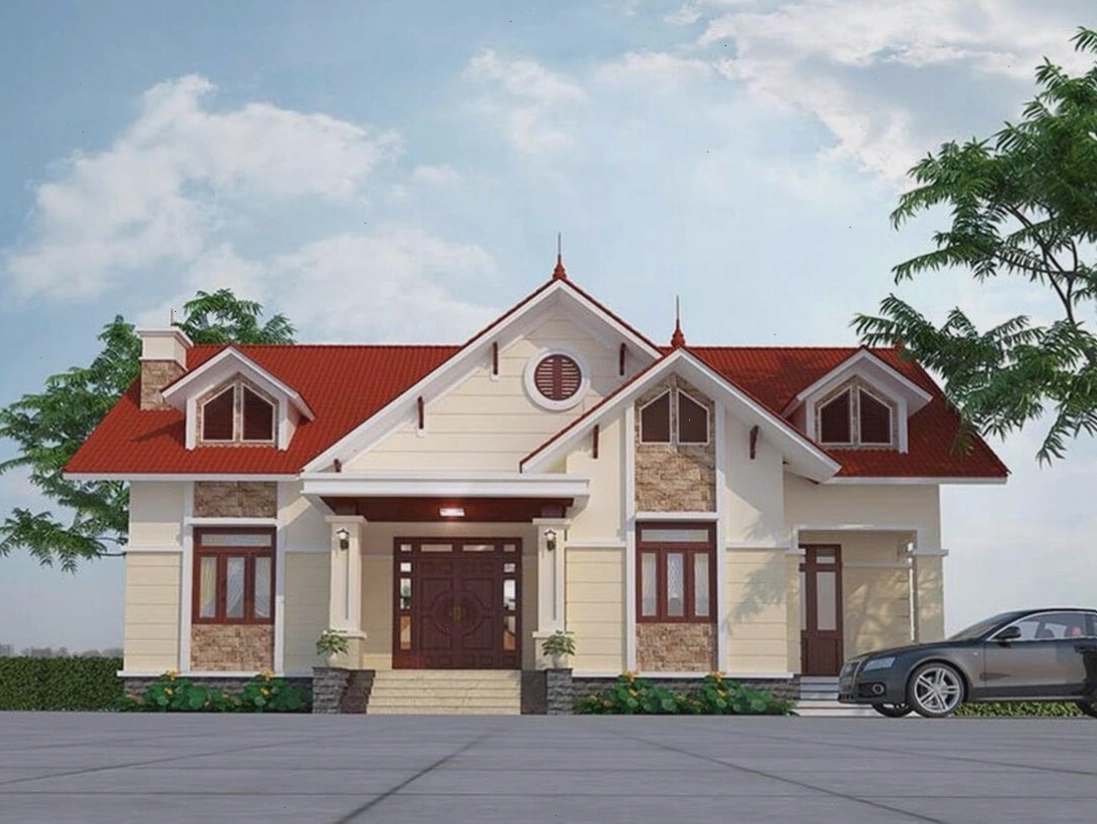 Mẫu nhà cấp 4 mái Thái 2 phòng ngủ ấm cúng và gần gũi