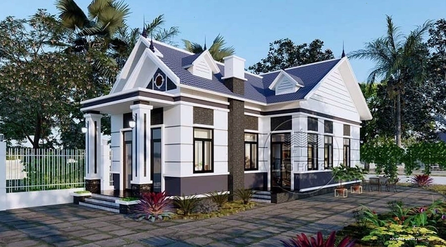 Mẫu nhà cấp 4 mái thái chữ L hiện đại với gam màu trắng tinh tế
